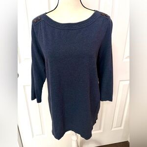 2/$30 Chico's Dark Grayish Blue Button-Accent 3/4 Sleeve Top Size 2 (L) #2127